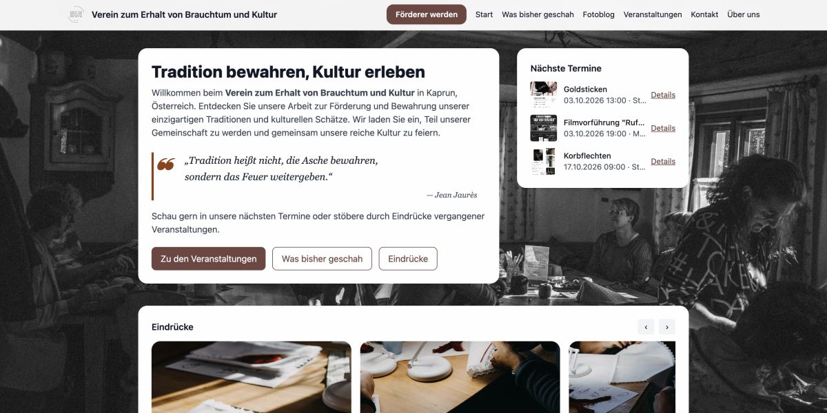 Startseite von Verein zum Ert von Brauchtum und Kultur